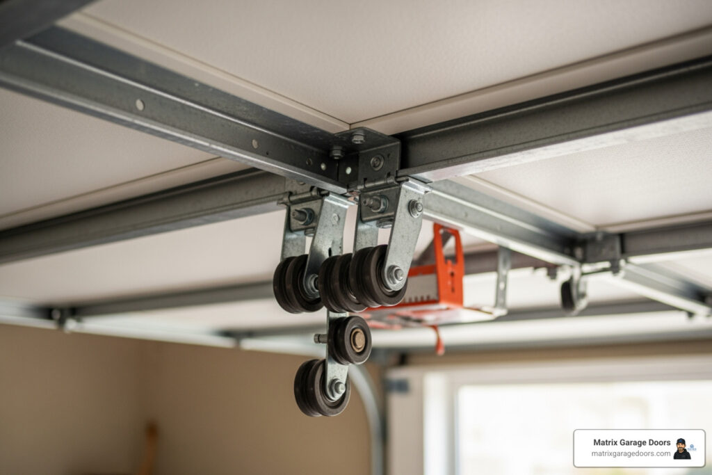 Garage door track adjustment